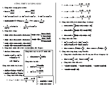 Công thức lượng giác toán 11